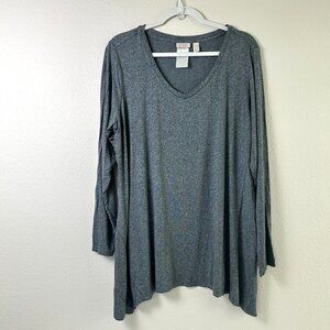 Logo Lori Goldstein Jaspe Knit Top Plus Size 1X Gray Long Sleeve V Neck A370303
